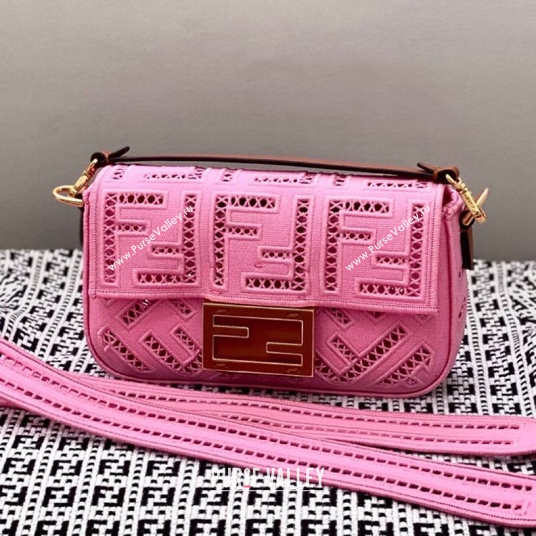 Fendi Baguette Mini Bag with FF embroidery Pink 2021 8372S (CL-21080213)