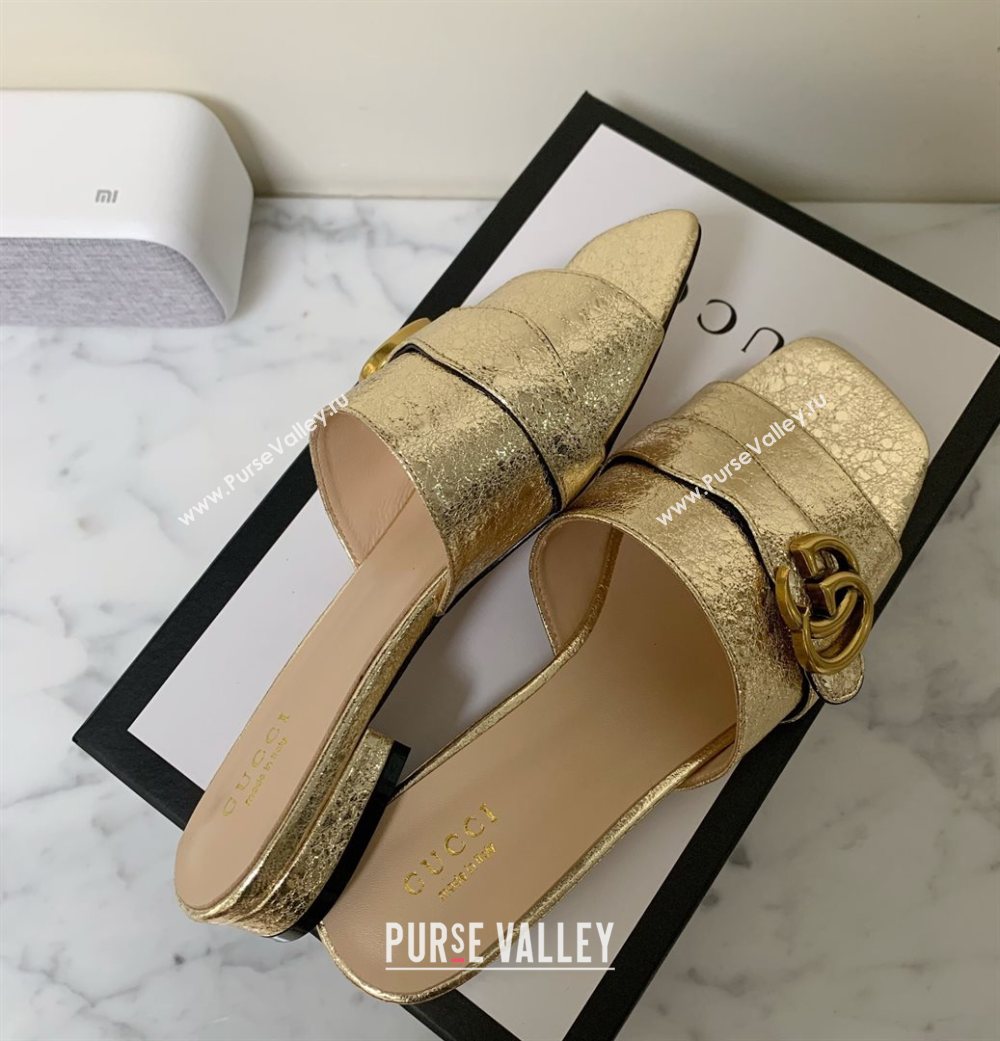 Gucci Leather Double G Flat Slide Sandals Gold 2021 (MD-21010664)