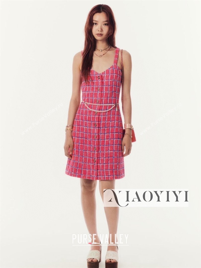 Chanel Tweed Dress CH043037 Pink 2024 (Q-24043037)