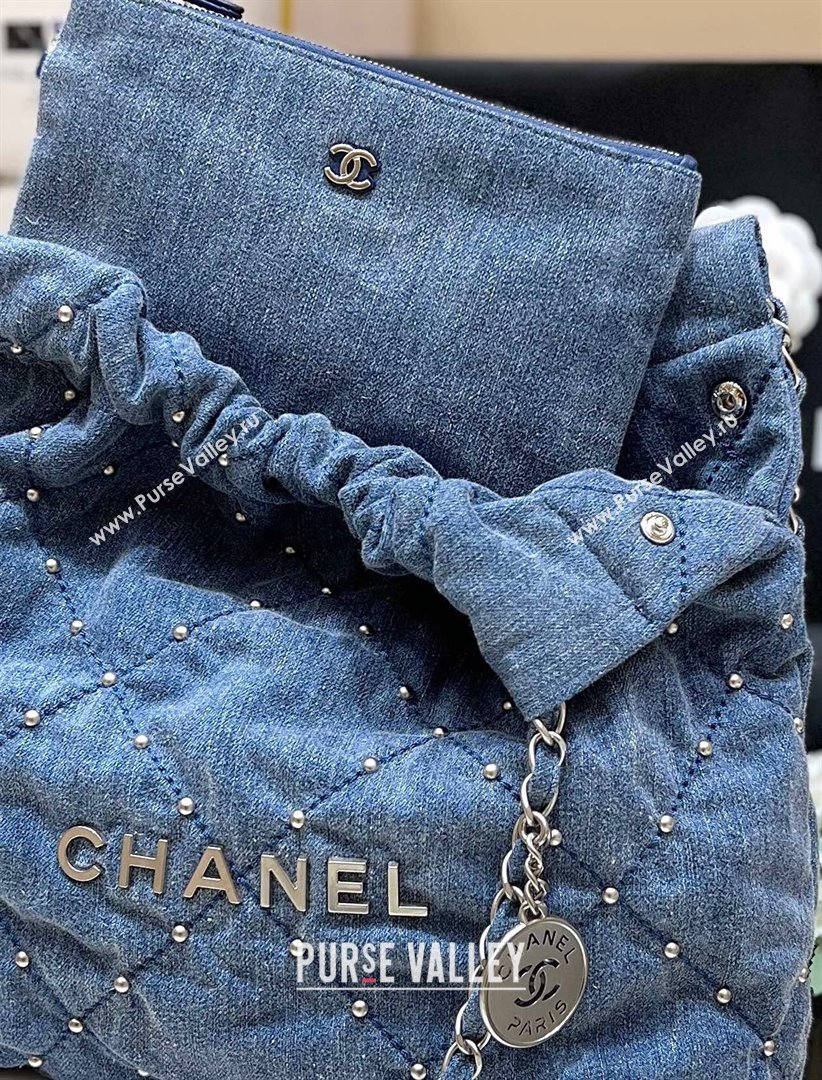 Chanel 22 Studs Quilted Denim Small Shopping Bag AS3260 Blue 2024 Top Quality (SHUNY-24062408)