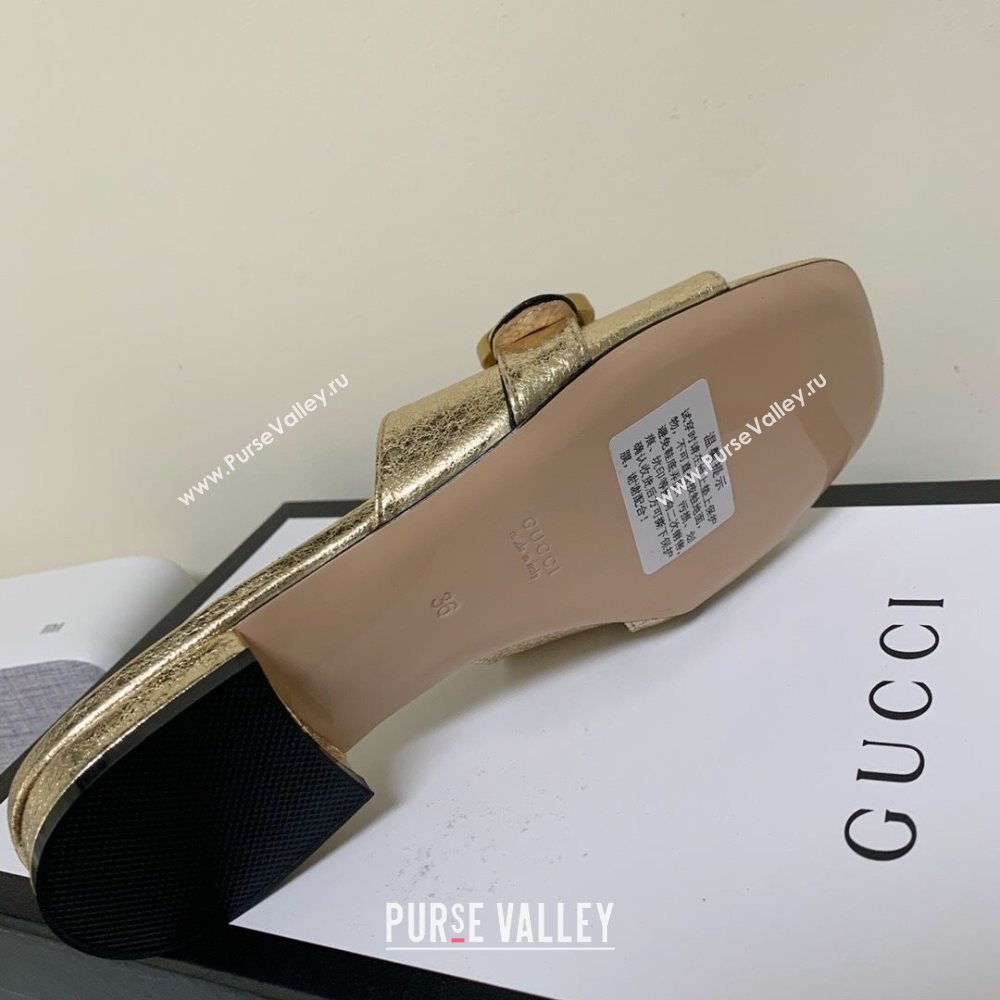 Gucci Leather Double G Flat Slide Sandals Gold 2021 (MD-21010664)