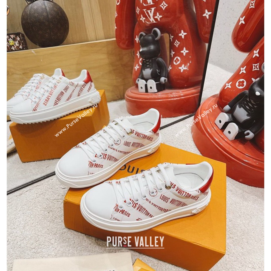 Louis Vuitton Time Out Signature Print Leather Sneakers White/Red 2021 (MD-21082032)