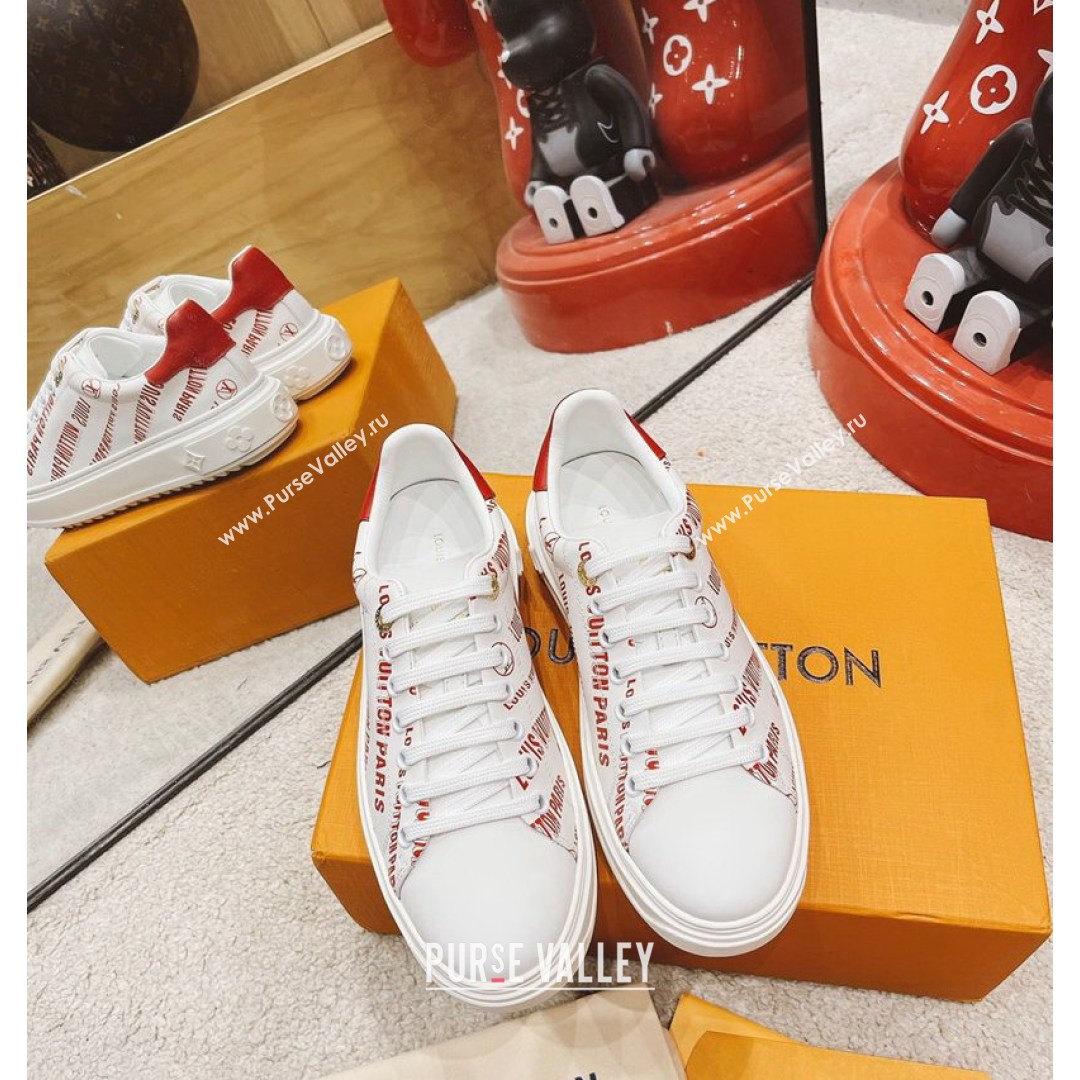 Louis Vuitton Time Out Signature Print Leather Sneakers White/Red 2021 (MD-21082032)