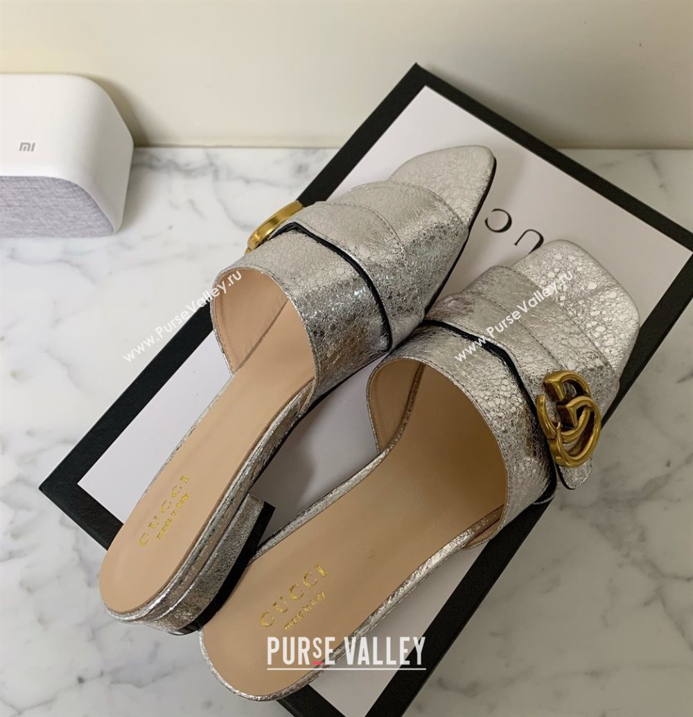 Gucci Leather Double G Flat Slide Sandals Silver 2021 (MD-21010665)