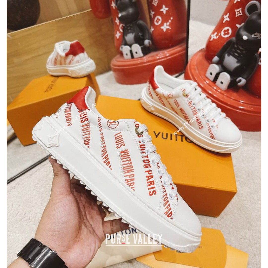 Louis Vuitton Time Out Signature Print Leather Sneakers White/Red 2021 (MD-21082032)