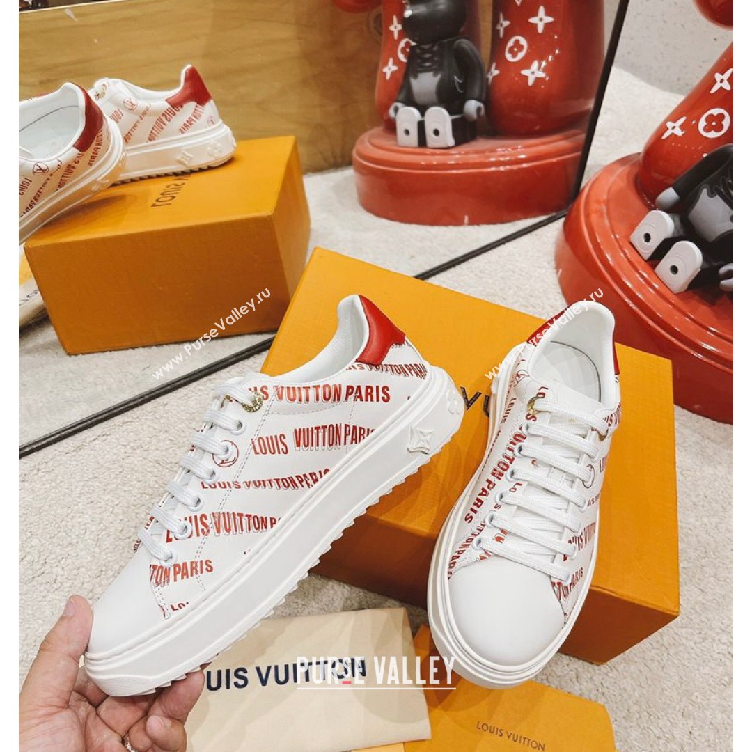 Louis Vuitton Time Out Signature Print Leather Sneakers White/Red 2021 (MD-21082032)