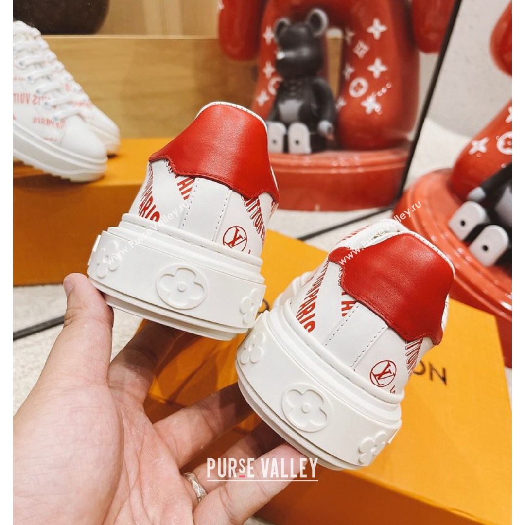 Louis Vuitton Time Out Signature Print Leather Sneakers White/Red 2021 (MD-21082032)