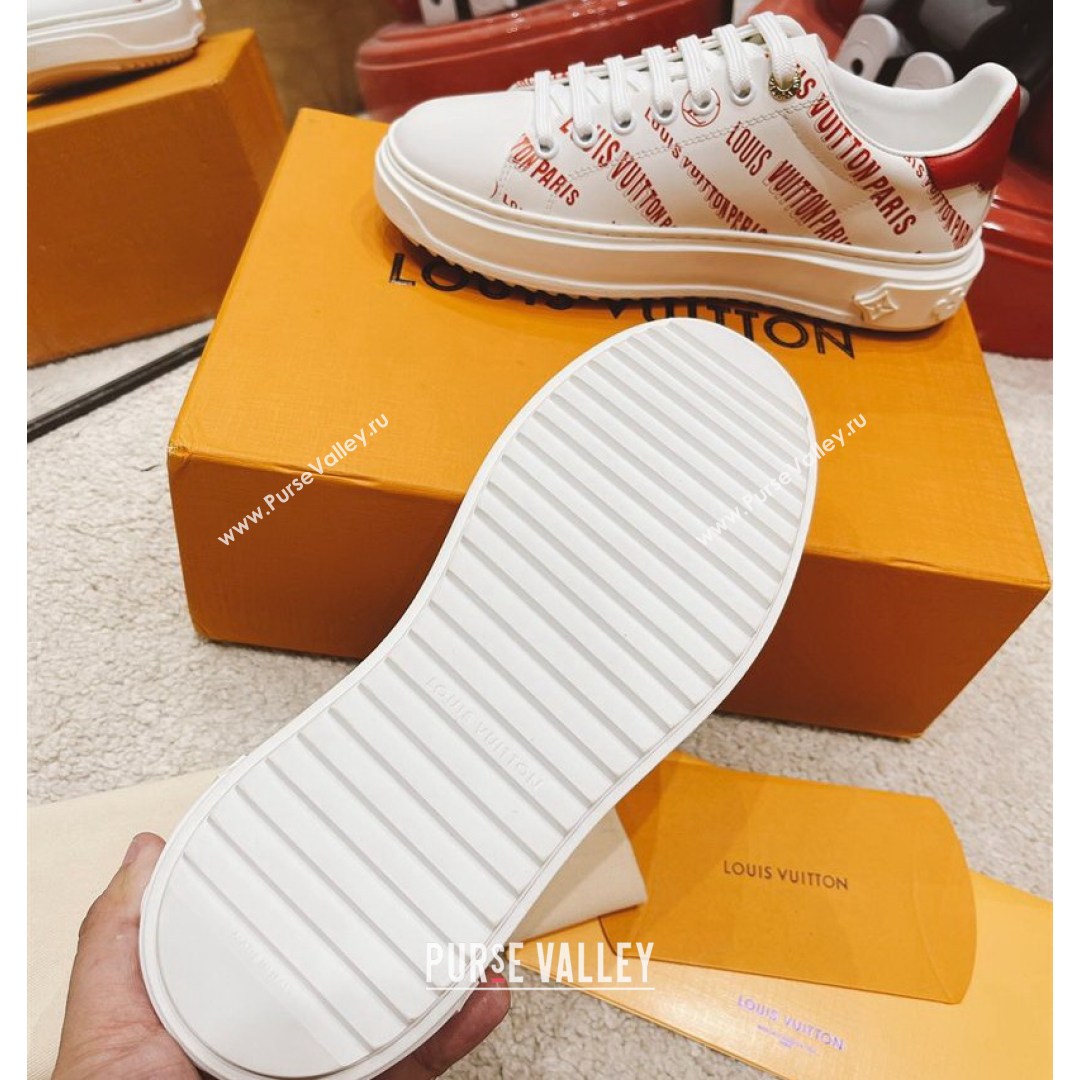 Louis Vuitton Time Out Signature Print Leather Sneakers White/Red 2021 (MD-21082032)