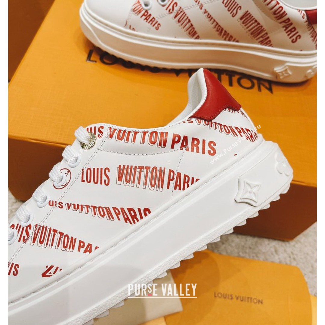 Louis Vuitton Time Out Signature Print Leather Sneakers White/Red 2021 (MD-21082032)