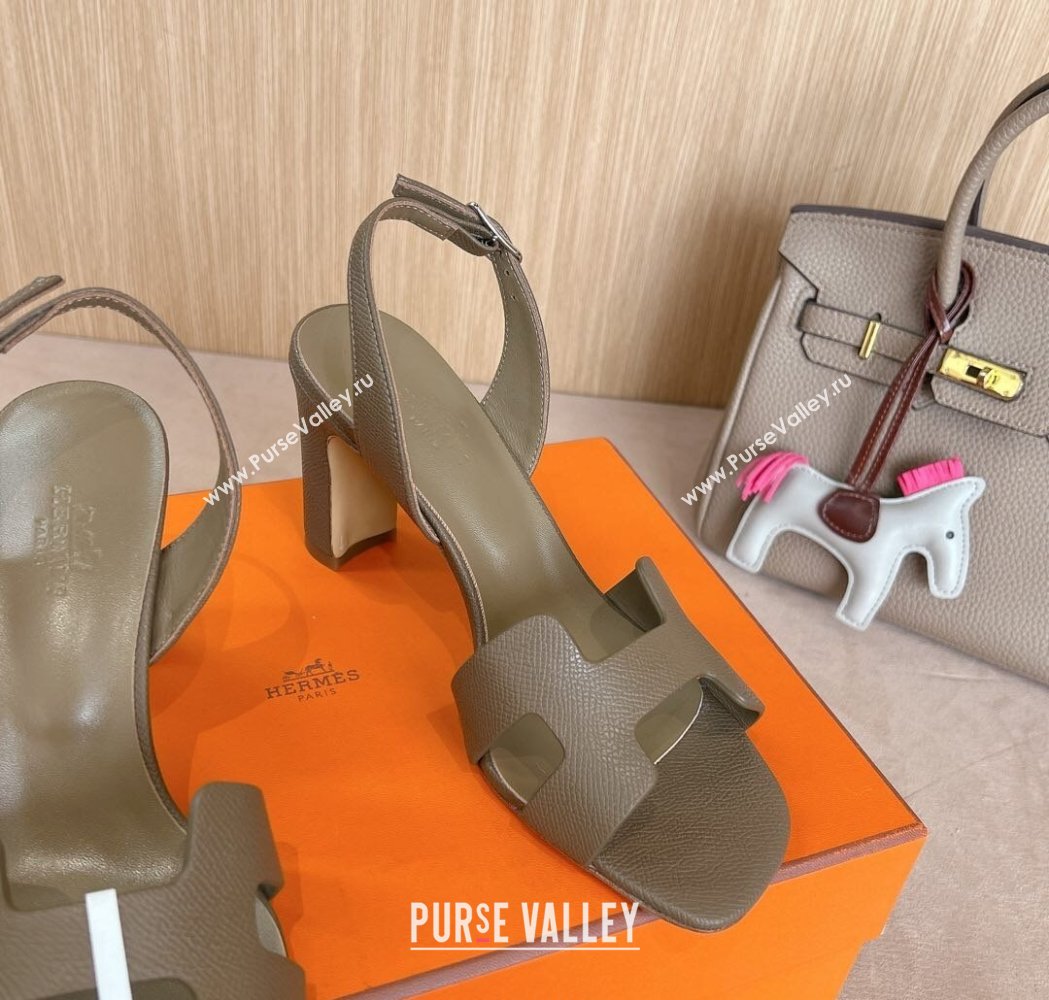 Hermes Eremite Heel Sandals 8cm in Palm-Grained Leather Grey2 2025 H02275 (MD-250227085)