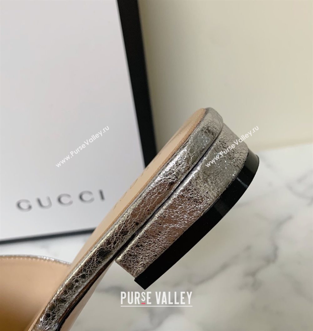 Gucci Leather Double G Flat Slide Sandals Silver 2021 (MD-21010665)