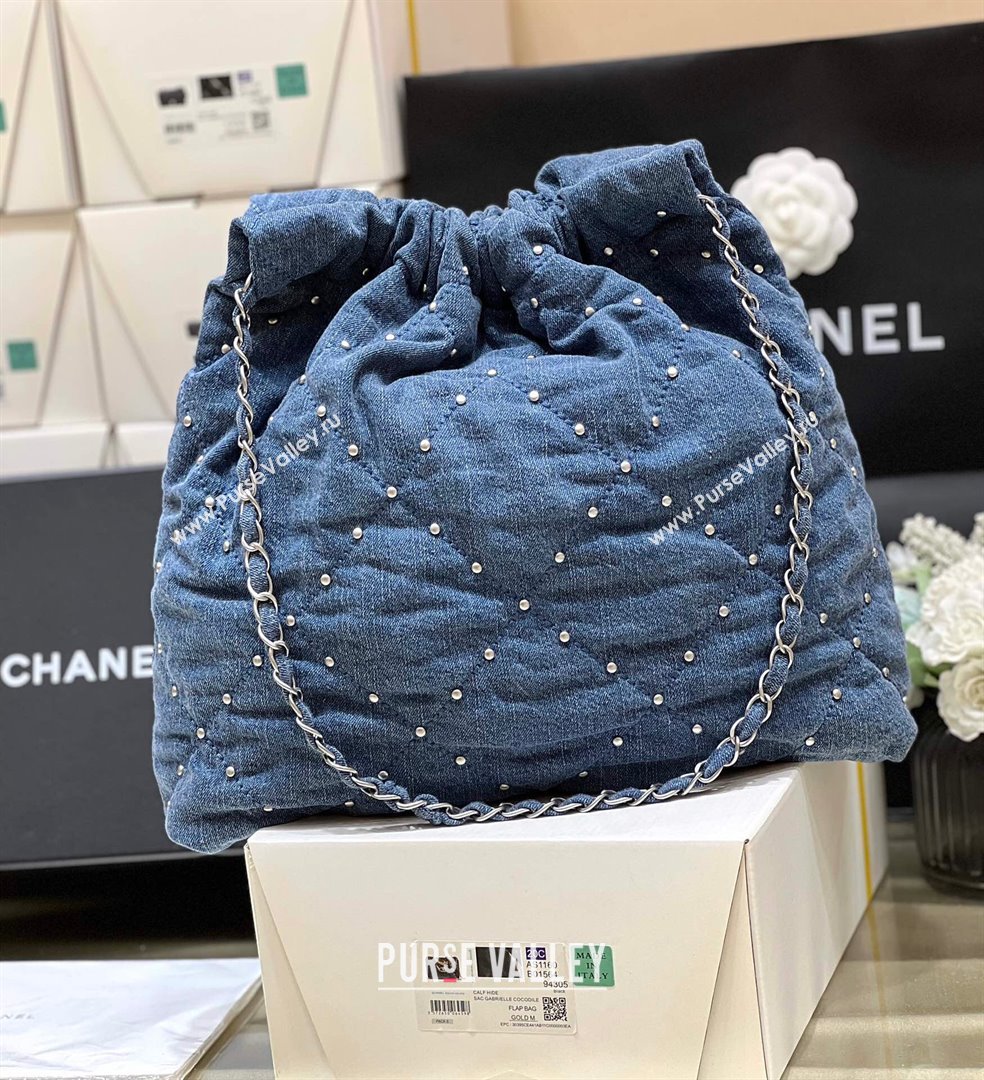 Chanel 22 Studs Quilted Denim Shopping Bag AS3261 Blue 2024 Top Quality (SHUNY-24062407)