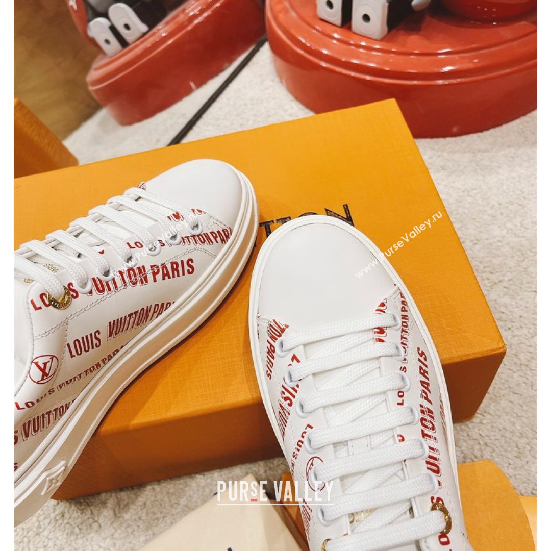 Louis Vuitton Time Out Signature Print Leather Sneakers White/Red 2021 (MD-21082032)