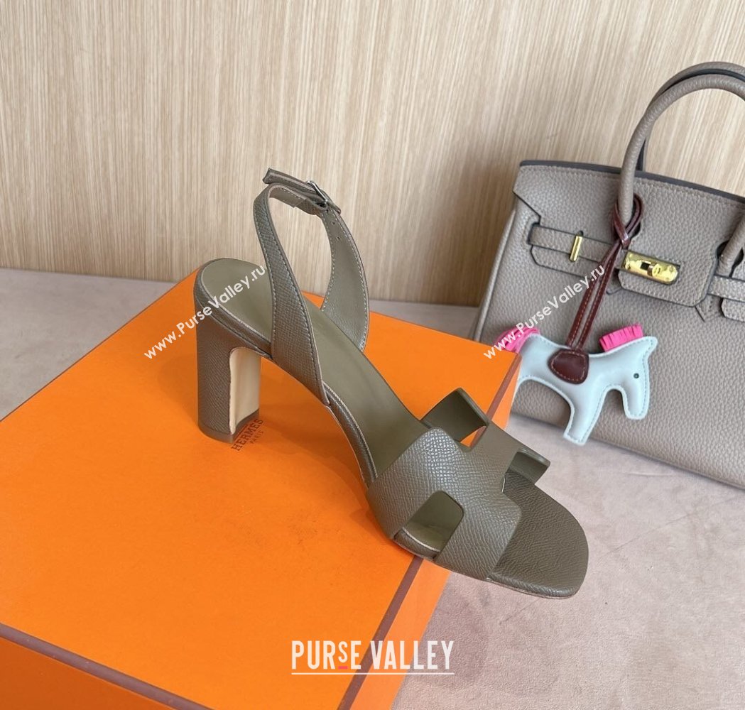 Hermes Eremite Heel Sandals 8cm in Palm-Grained Leather Grey2 2025 H02275 (MD-250227085)