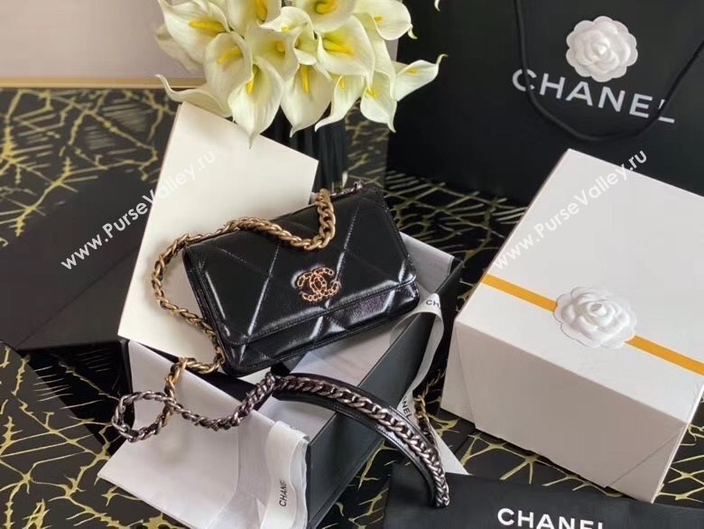 Chanel 19 Shiny Crumpled Calfskin Wallet on Chain WOC AP0957 Black 2020 (JY-20112027)