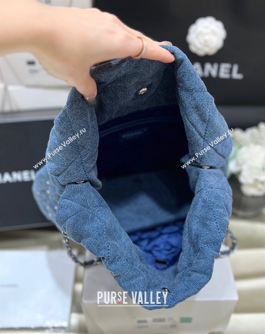 Chanel 22 Studs Quilted Denim Shopping Bag AS3261 Blue 2024 Top Quality (SHUNY-24062407)