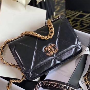 Chanel 19 Shiny Crumpled Calfskin Wallet on Chain WOC AP0957 Black 2020 (JY-20112027)