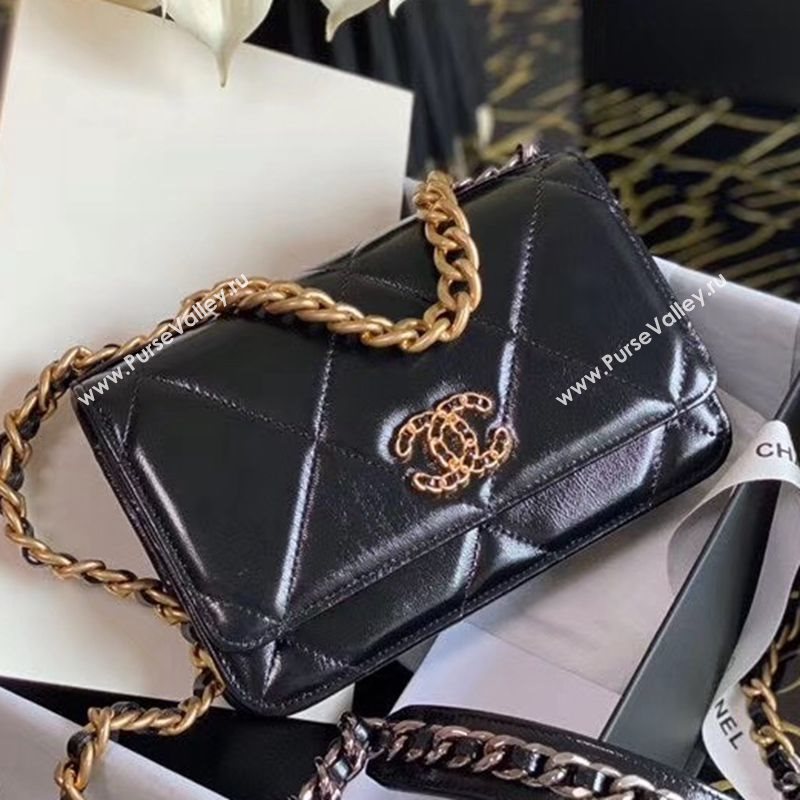 Chanel 19 Shiny Crumpled Calfskin Wallet on Chain WOC AP0957 Black 2020 (JY-20112027)