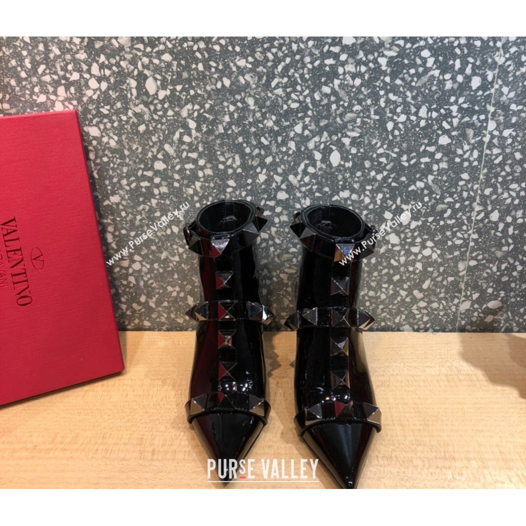 Valentino Roman Stud Patent Leather Ankle Boots 8 cm Black 2021 02 (MD-21082034)