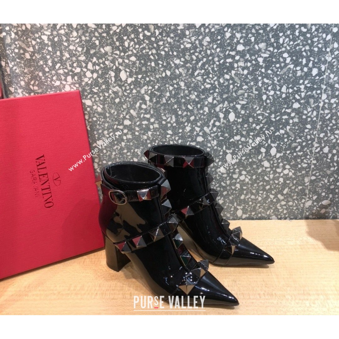 Valentino Roman Stud Patent Leather Ankle Boots 8 cm Black 2021 02 (MD-21082034)