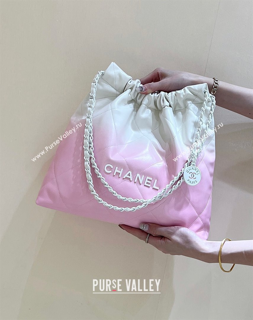 Chanel 22 Bag in Shiny Calfskin AS3261 Pink/White 2024 Top Quality (SHUNY-24062409)