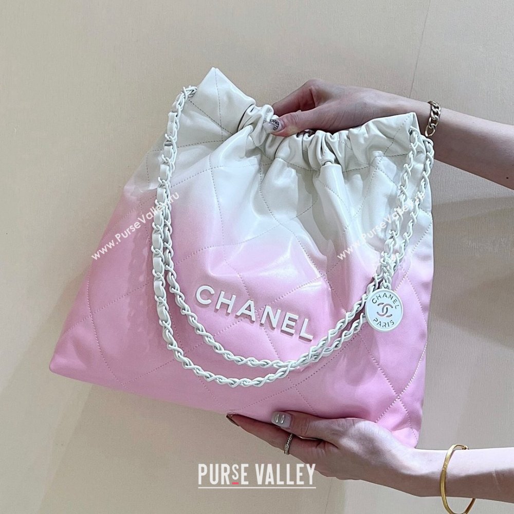 Chanel 22 Bag in Shiny Calfskin AS3261 Pink/White 2024 Top Quality (SHUNY-24062409)