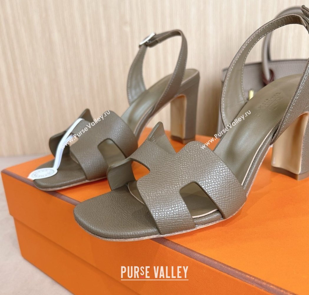 Hermes Eremite Heel Sandals 8cm in Palm-Grained Leather Grey2 2025 H02275 (MD-250227085)