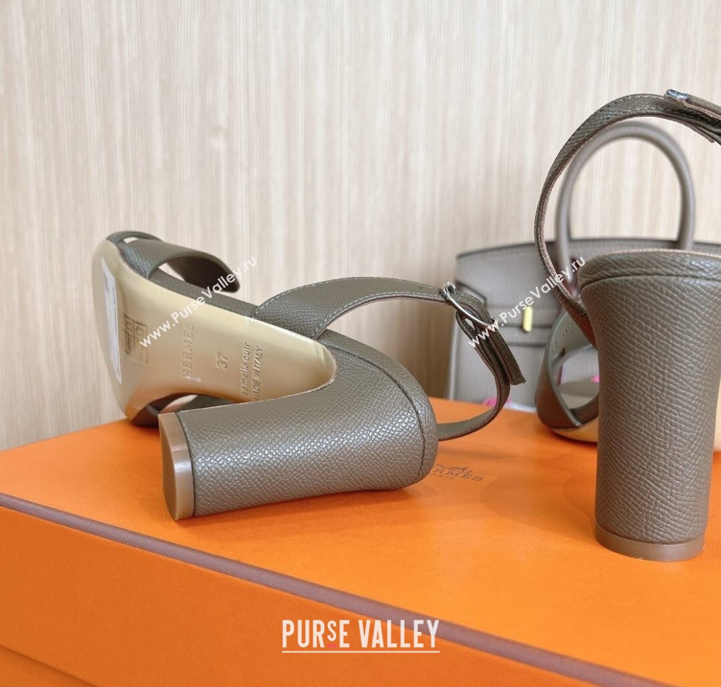 Hermes Eremite Heel Sandals 8cm in Palm-Grained Leather Grey2 2025 H02275 (MD-250227085)