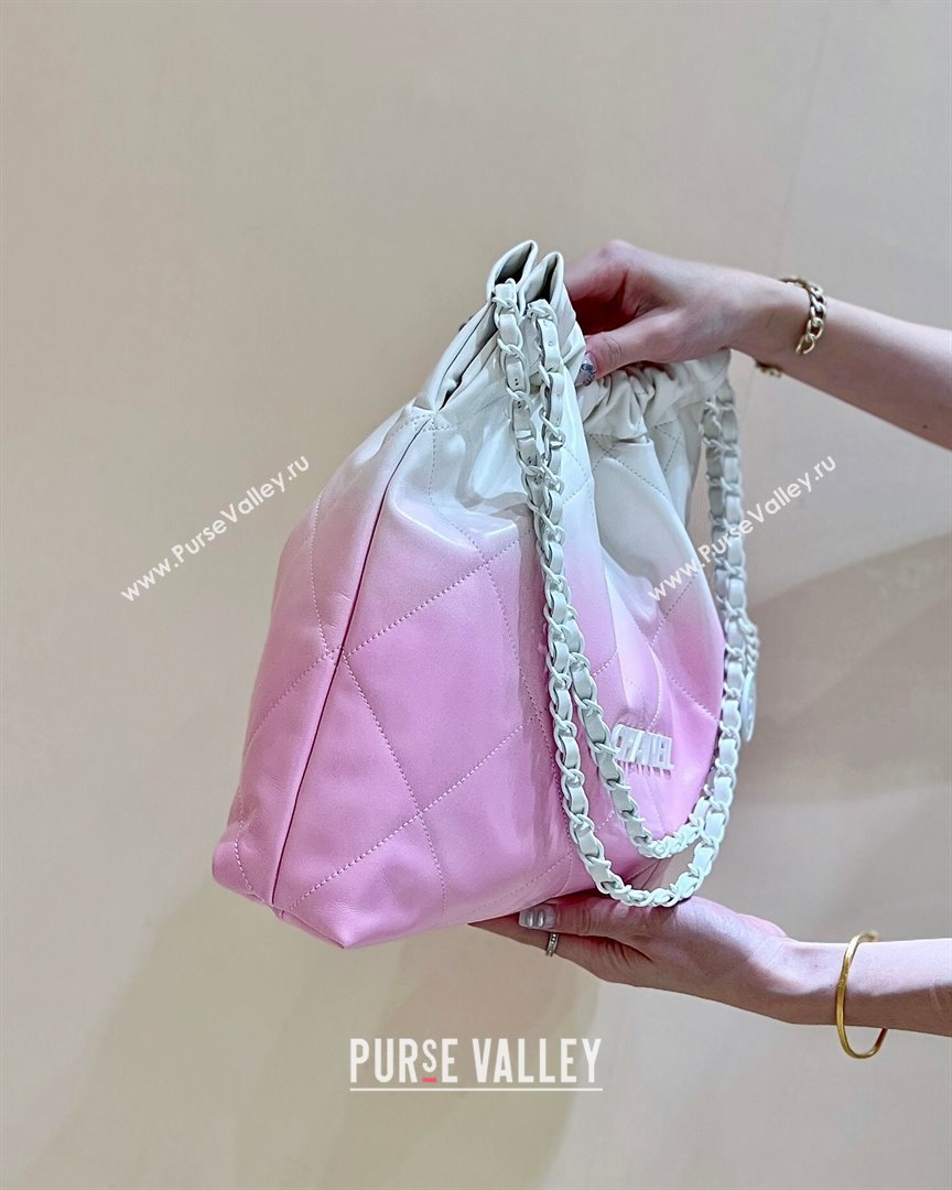 Chanel 22 Bag in Shiny Calfskin AS3261 Pink/White 2024 Top Quality (SHUNY-24062409)