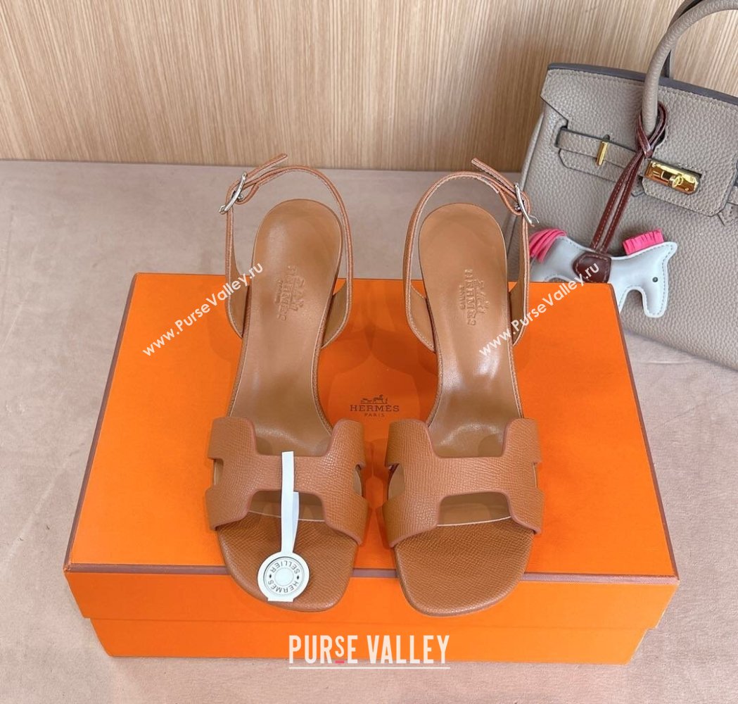 Hermes Eremite Heel Sandals 8cm in Palm-Grained Leather Brown 2025 H02275 (MD-250227086)