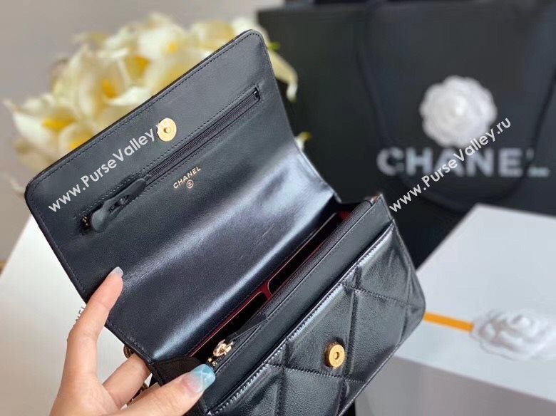 Chanel 19 Shiny Crumpled Calfskin Wallet on Chain WOC AP0957 Black 2020 (JY-20112027)