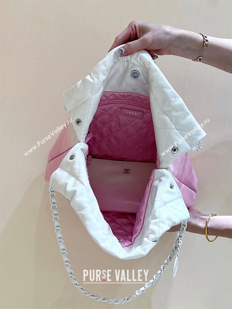 Chanel 22 Bag in Shiny Calfskin AS3261 Pink/White 2024 Top Quality (SHUNY-24062409)