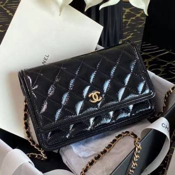 Chanel QShiny Crumpled Calfskin Walle on Chain Black 2020 (JY-20112039)