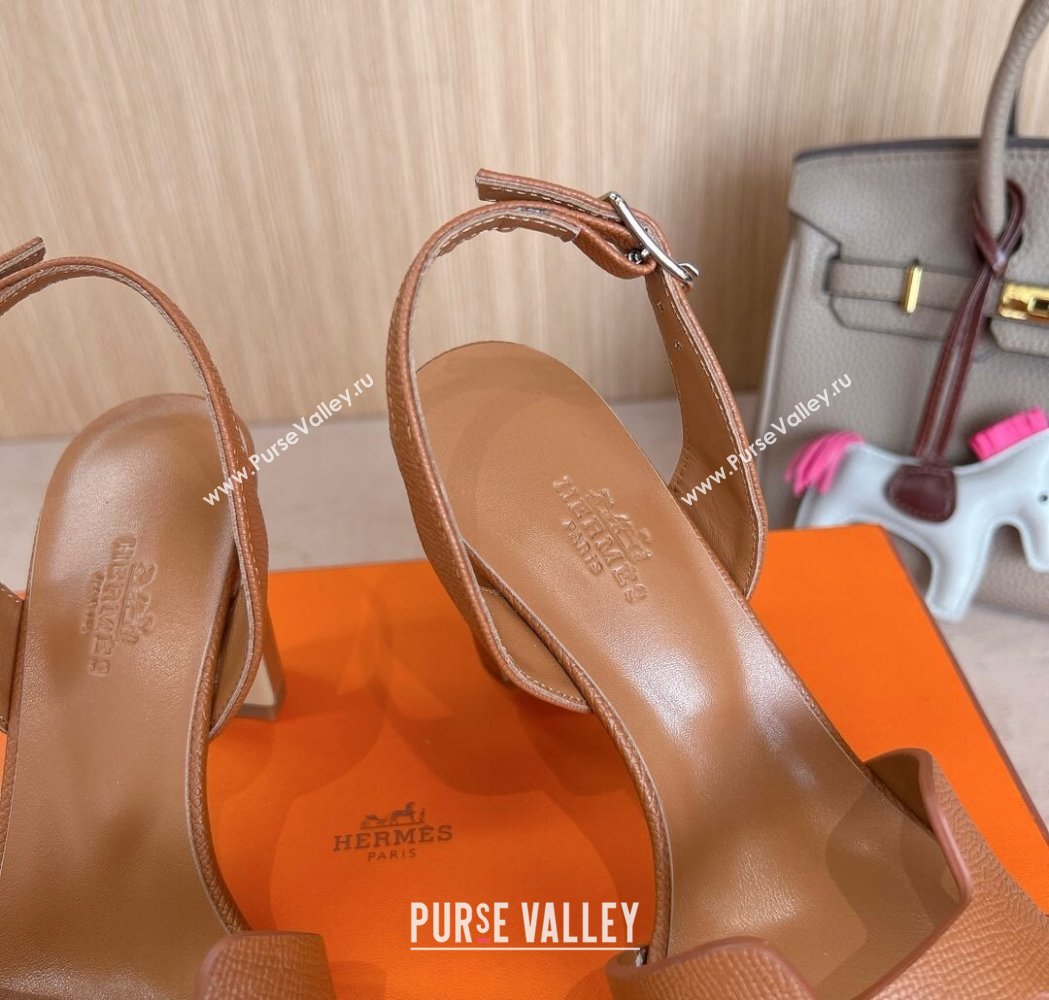 Hermes Eremite Heel Sandals 8cm in Palm-Grained Leather Brown 2025 H02275 (MD-250227086)