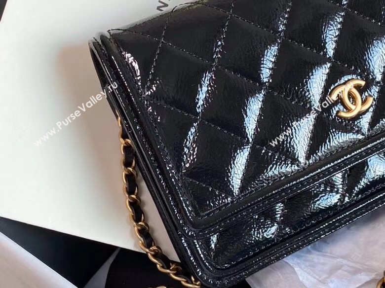 Chanel QShiny Crumpled Calfskin Walle on Chain Black 2020 (JY-20112039)