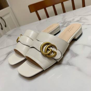 Gucci Leather Double G Flat Slide Sandals White 2021 (MD-21010667)