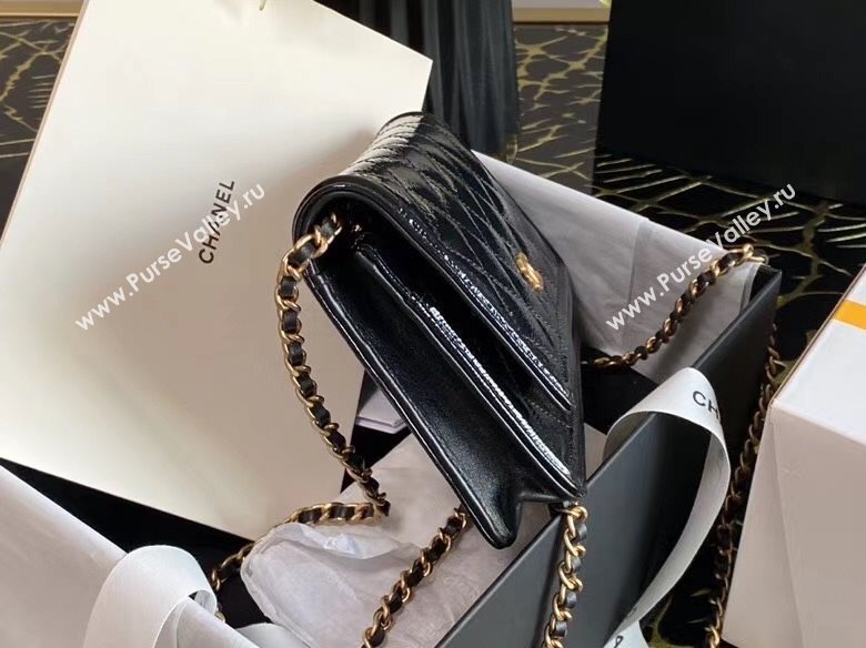 Chanel QShiny Crumpled Calfskin Walle on Chain Black 2020 (JY-20112039)