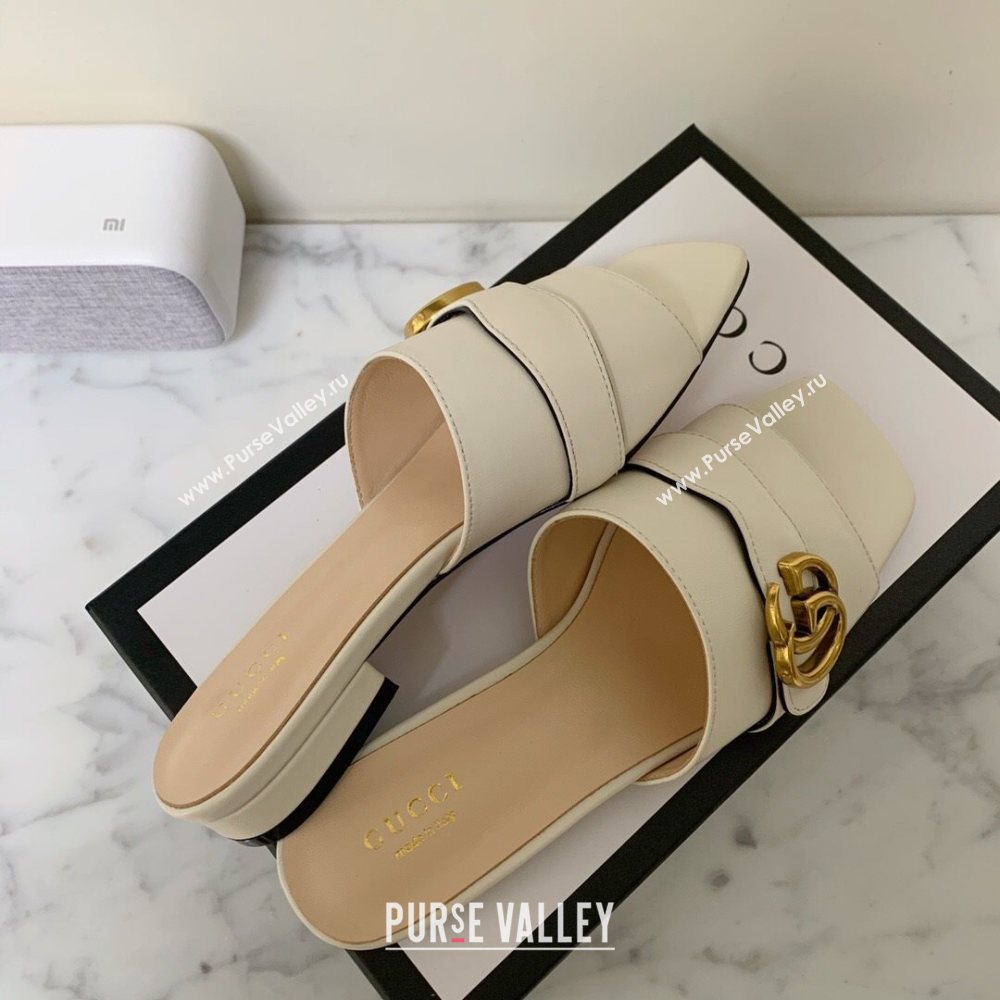 Gucci Leather Double G Flat Slide Sandals White 2021 (MD-21010667)