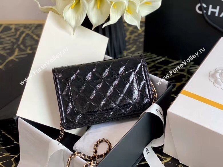 Chanel QShiny Crumpled Calfskin Walle on Chain Black 2020 (JY-20112039)