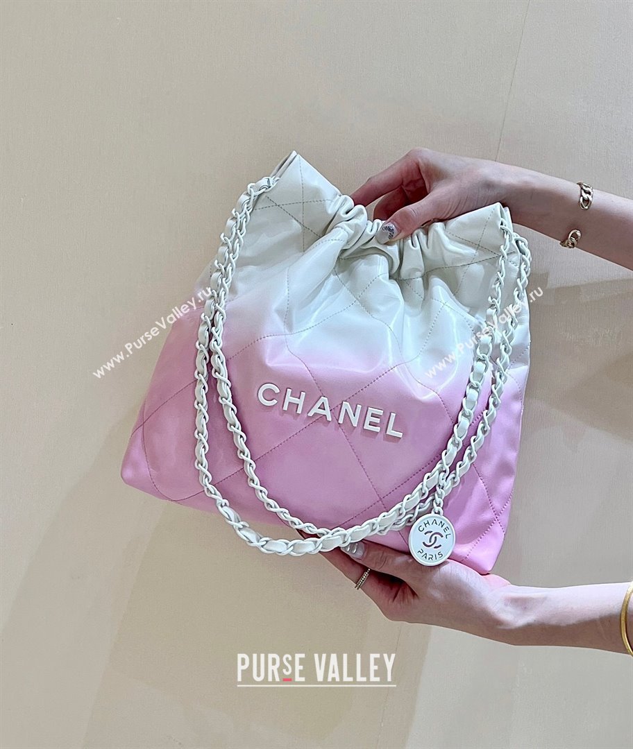 Chanel 22 Small Bag in Shiny Calfskin AS3260 Pink/White 2024 Top Quality (SHUNY-24062410)