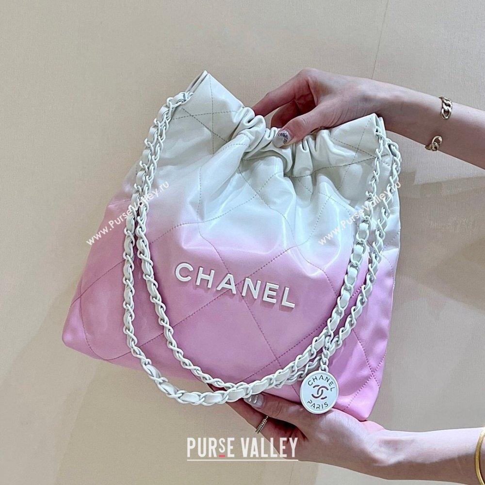 Chanel 22 Small Bag in Shiny Calfskin AS3260 Pink/White 2024 Top Quality (SHUNY-24062410)