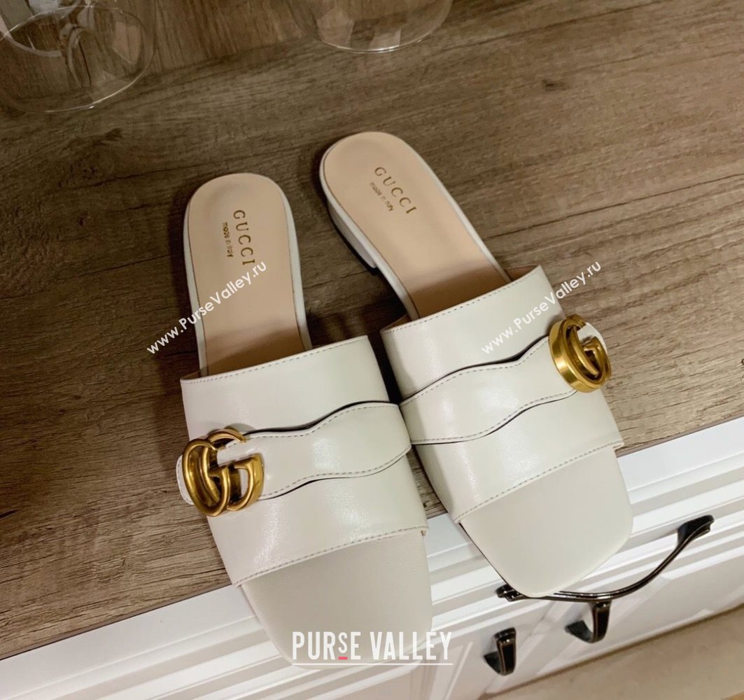 Gucci Leather Double G Flat Slide Sandals White 2021 (MD-21010667)