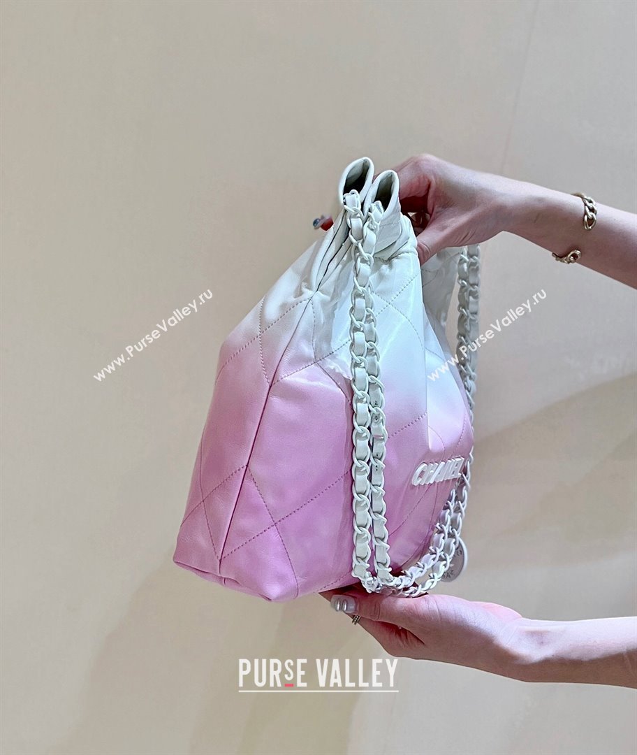 Chanel 22 Small Bag in Shiny Calfskin AS3260 Pink/White 2024 Top Quality (SHUNY-24062410)