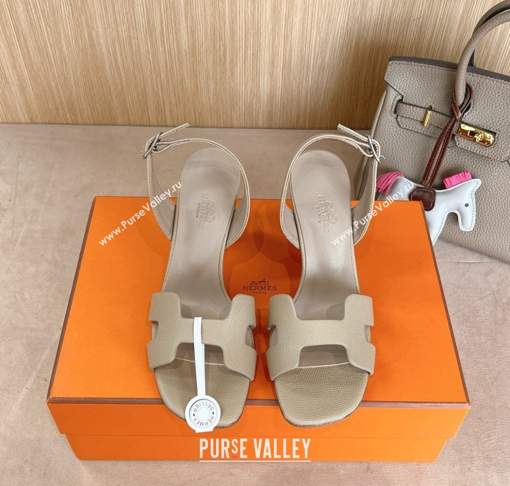 Hermes Eremite Heel Sandals 8cm in Palm-Grained Leather Light Grey 2025 H02275 (MD-250227087)