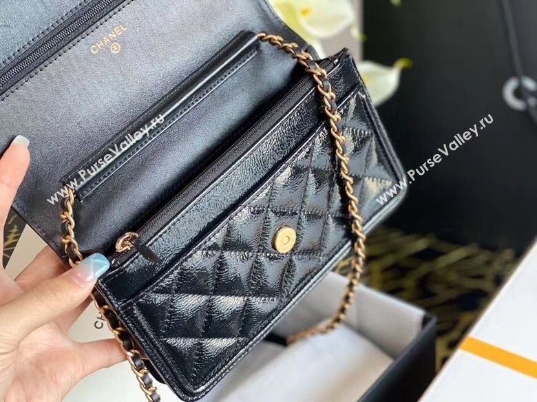 Chanel QShiny Crumpled Calfskin Walle on Chain Black 2020 (JY-20112039)