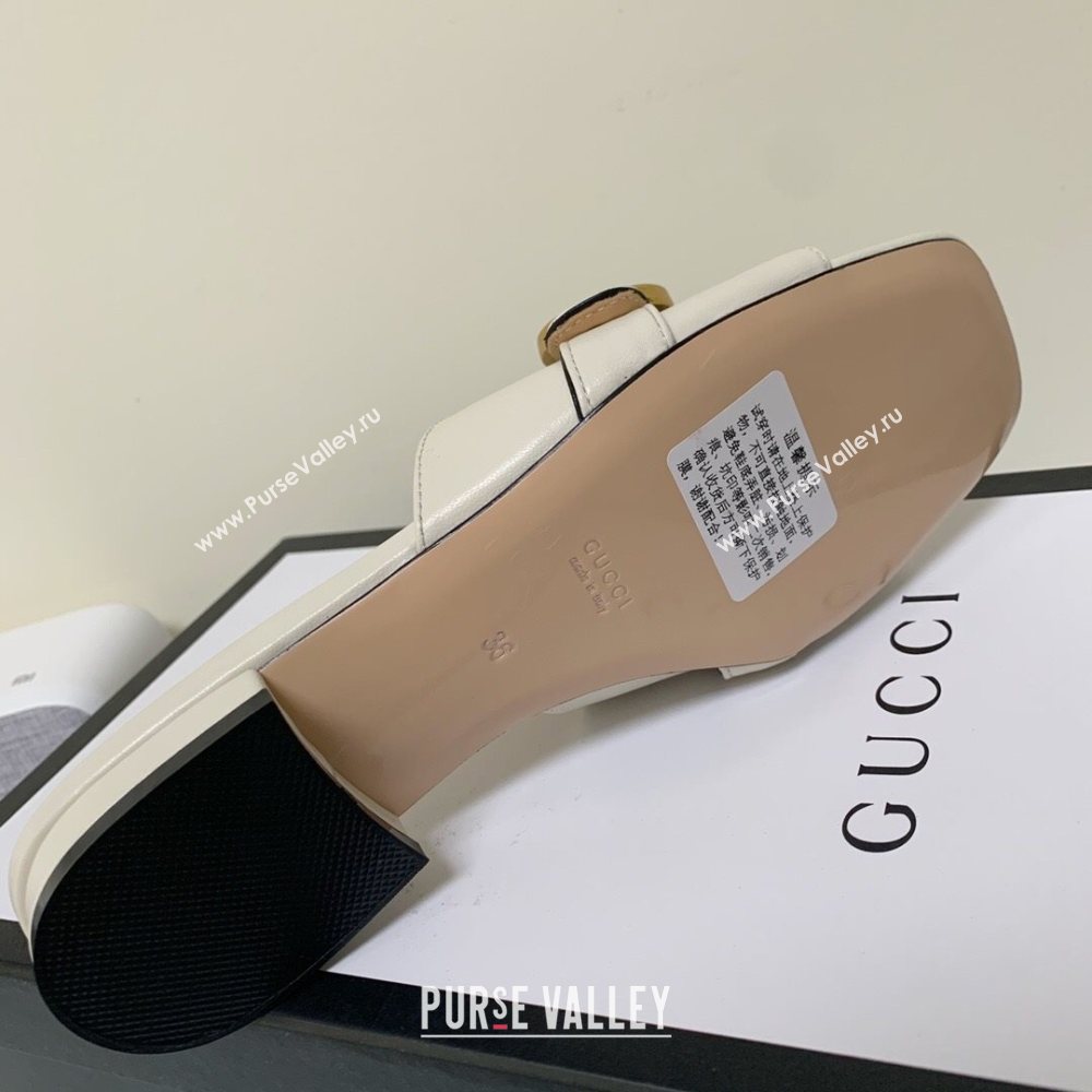 Gucci Leather Double G Flat Slide Sandals White 2021 (MD-21010667)