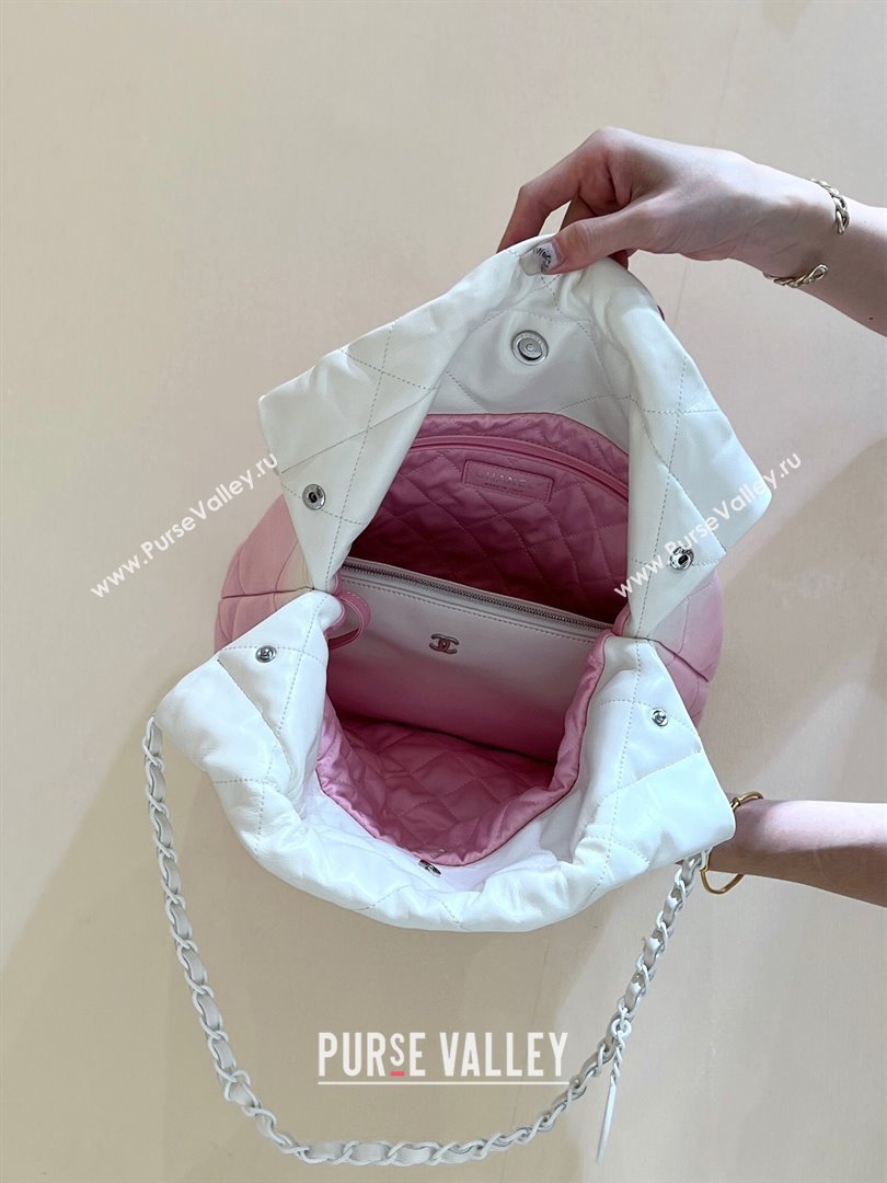 Chanel 22 Small Bag in Shiny Calfskin AS3260 Pink/White 2024 Top Quality (SHUNY-24062410)