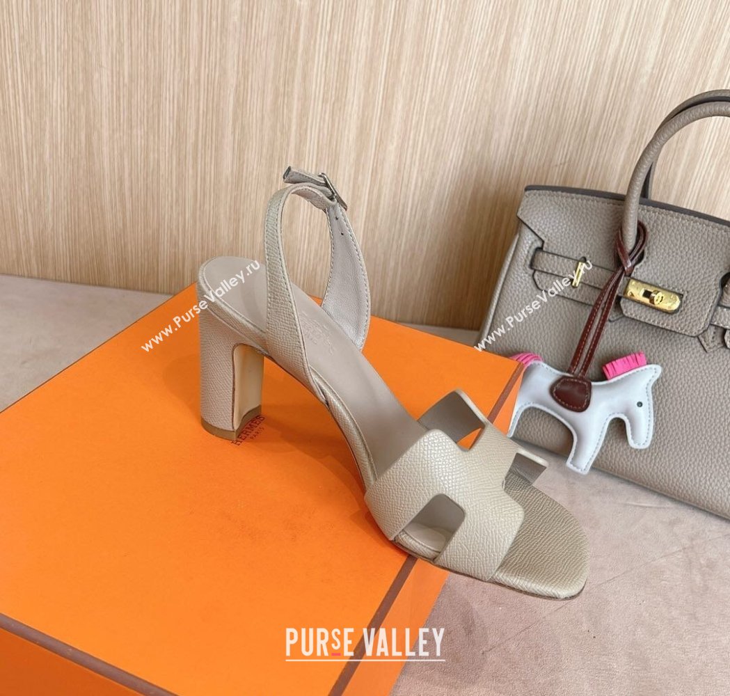 Hermes Eremite Heel Sandals 8cm in Palm-Grained Leather Light Grey 2025 H02275 (MD-250227087)