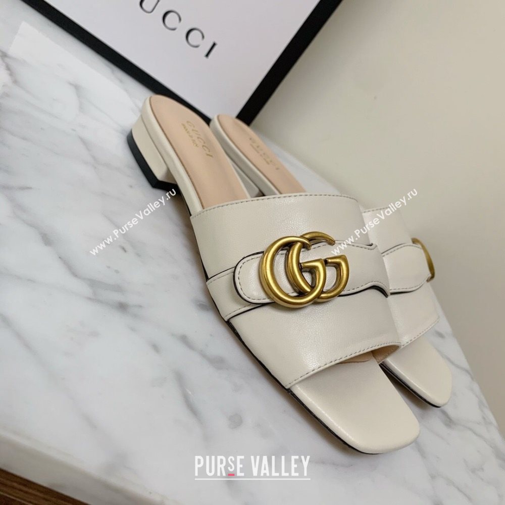 Gucci Leather Double G Flat Slide Sandals White 2021 (MD-21010667)