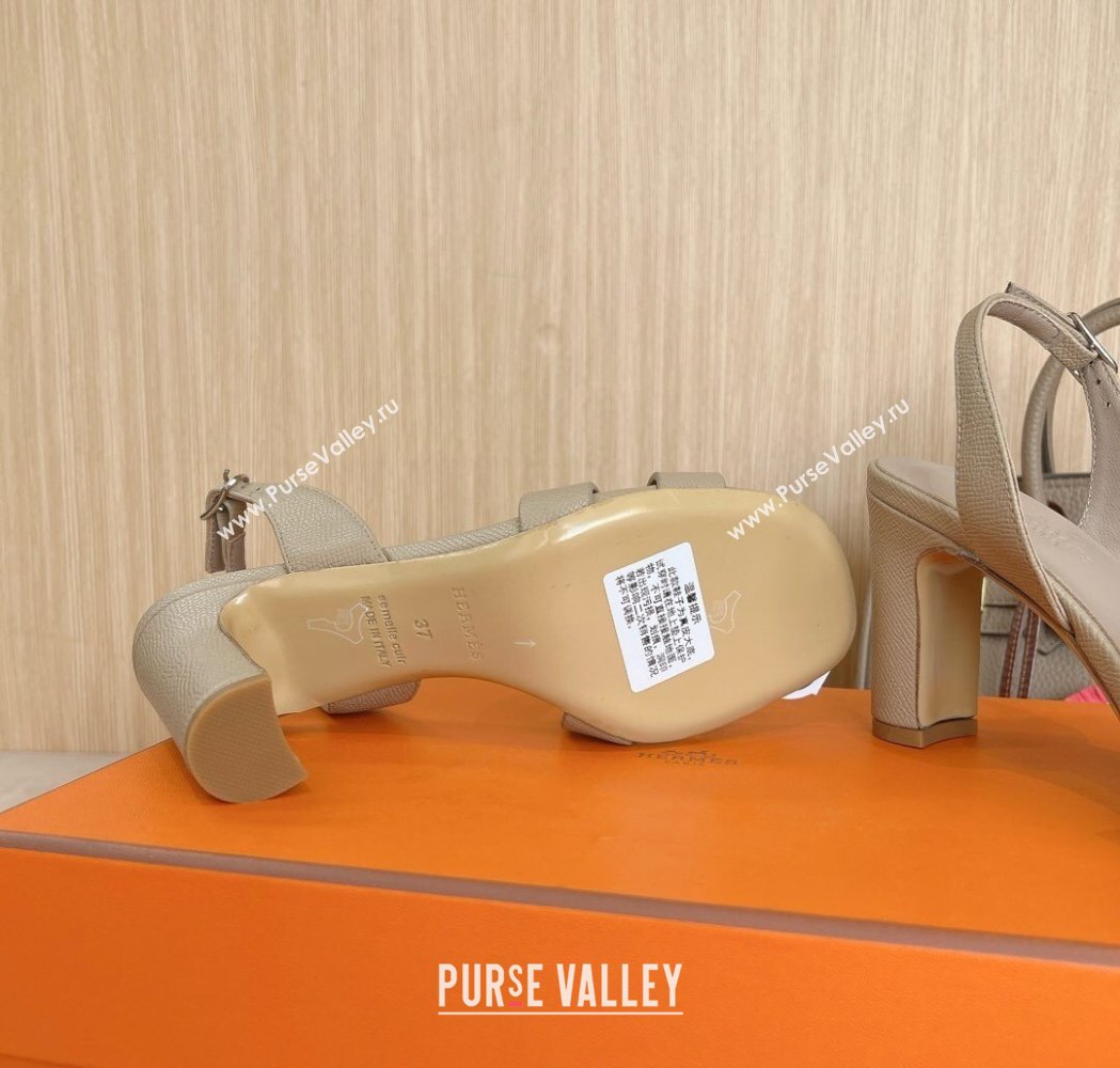 Hermes Eremite Heel Sandals 8cm in Palm-Grained Leather Light Grey 2025 H02275 (MD-250227087)